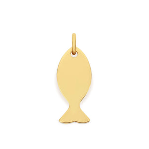 Richie Paws small yellow gold Fish Shape Name Pendant front