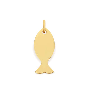 Richie Paws small yellow gold Fish Shape Name Pendant front
